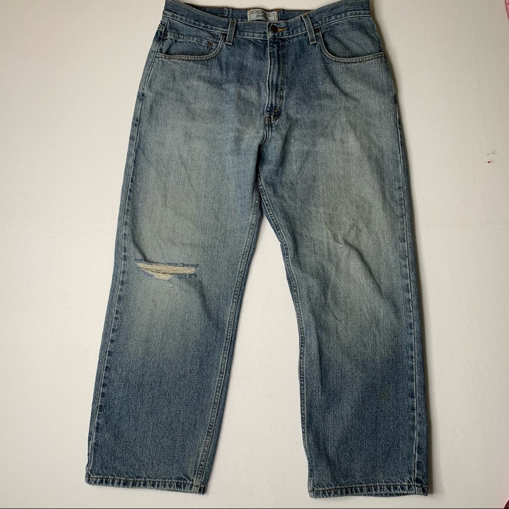 LEVI’S Strauss Loose Straight Leg Medium Wash Blue Jeans Men Sz 36x30 Distressed